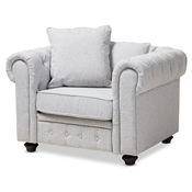 Baxton Studio Alaise Modern Classic Grey Linen Tufted Scroll Arm Chesterfield Chair